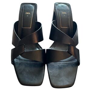 Zara Block Heeled Leather Mules